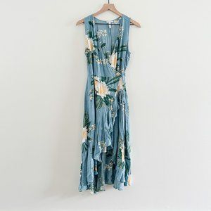 Leith Size XL Light Blue Floral Midi Wrap Dress